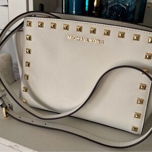 Michael Kors Cream Crossbody Bag with Gold Studs